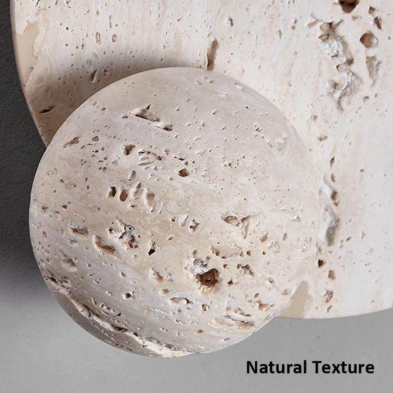 Wabi Sabi White Travertine Disk Design Wall Lamp Bedside Living Room Background Corridor Aisle Stone Decor Sconce