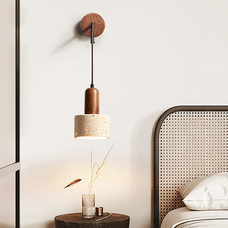 Hot Style Wabi Sabi Natural Stone Hanging Travertine Wall Lamp Home Decoration Homestay Bedroom Bedside Living Room