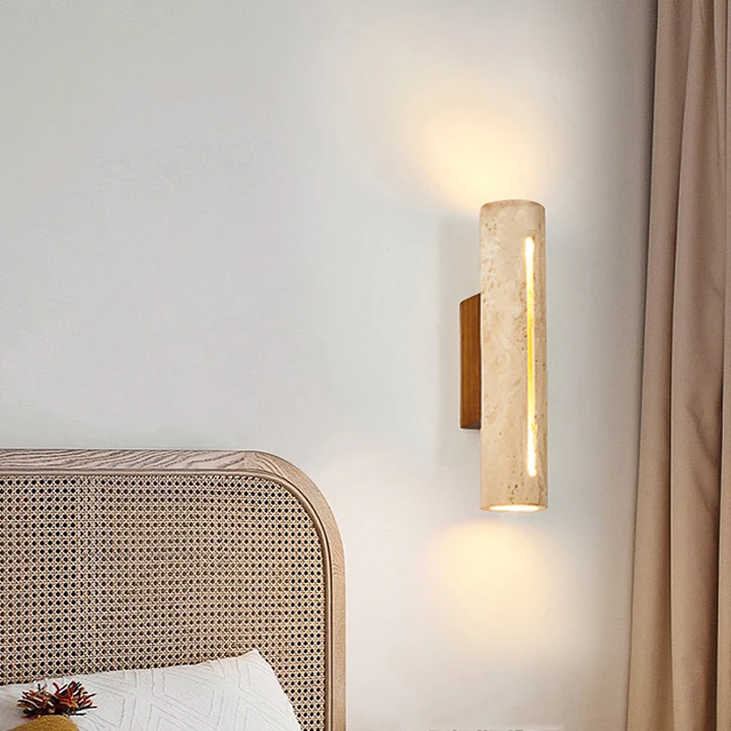 Natural Travertine Wall Lamp up Down Wabi Sabi Living Room Bedroom Bedside Lights Staircase Corridor Stone Decor Sconce