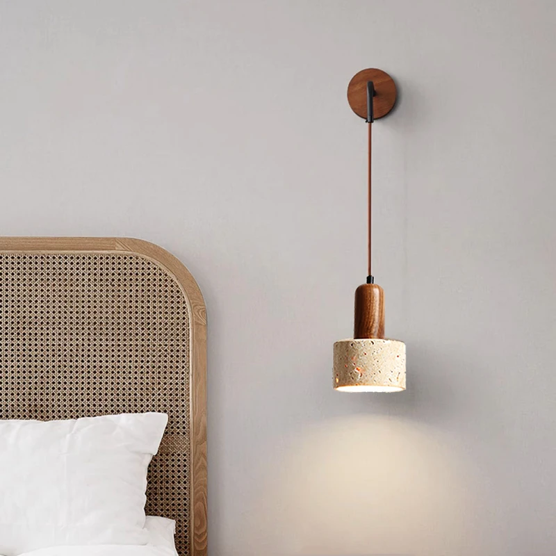 Hot Style Wabi Sabi Natural Stone Hanging Travertine Wall Lamp Home Decoration Homestay Bedroom Bedside Living Room