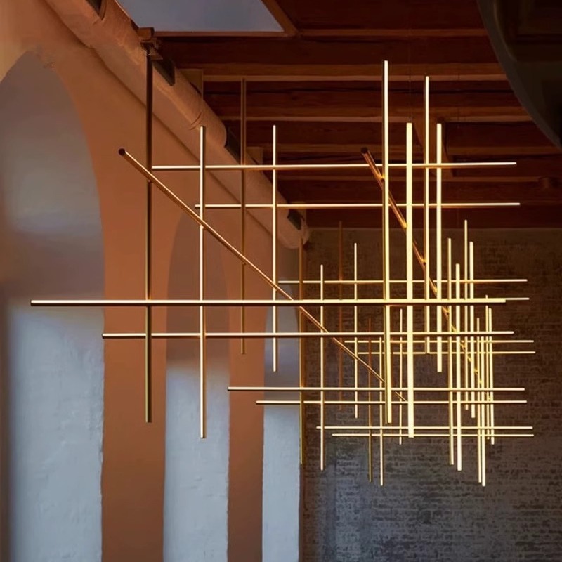 Minimalist Linear Combination Hanging Lamp LED Aluminium Chandelier Home Decor Pendant Light for Villa Staircase Living Room