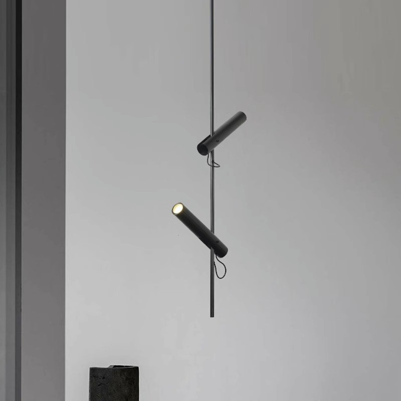 Steel Tube Bedroom Bedside Small Pendant Chandelier Lamp Modern Minimalist Creative Designer Adjustable Wall Hanging Spot Light
