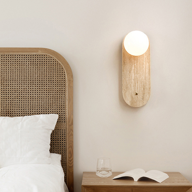 Wabi Sabi Stone Wall Lamp Living Room Bedroom Study Bedside Yellow Travertine Background Sconce Hotel Marble Decor Light