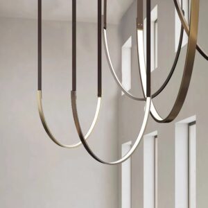 Nordic Shaped Line Chandelier Light Hotel Dining Room Decor Luxury Hanging Lights Design Long Leather Chandelier Lamp SSM-9808 image 1