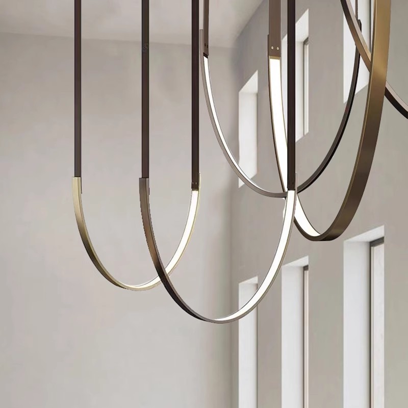 Nordic Shaped Line Chandelier Light Hotel Dining Room Decor Luxury Hanging Lights Design Long Leather Chandelier Lamp