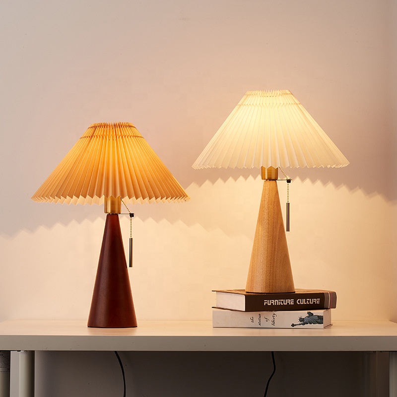 Modern Nordic Design Wooden Desk Lamp Indoor Fabric Shade Decoration Study Folding E26 Reading Table lamp