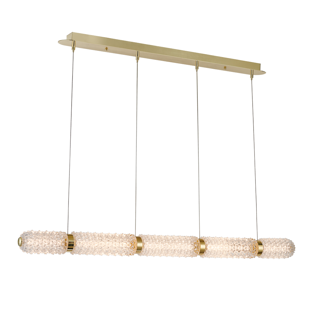 2023 New Modern golden crystal glass Cylindrical strip type LED villa pendant lamp dining table glass chandelier