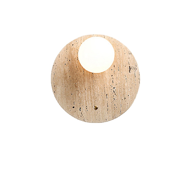 Wabi Sabi Stone Wall Lamp Living Room Bedroom Study Bedside Yellow Travertine Background Sconce Hotel Marble Decor Light