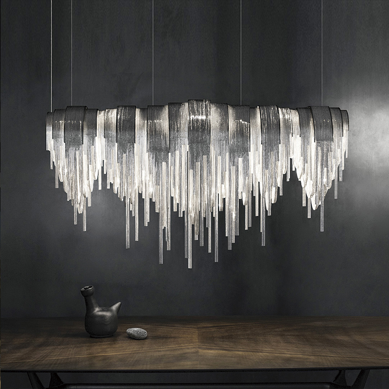 Modern Luxury LED Chandeliers Tassels Silver Aluminum Chain Stainless Steel Lamp Body Long Pendant Light for Hotel Home Villa