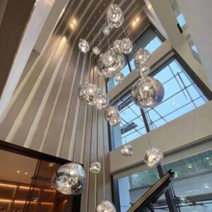 Free Light Design Large Glass Bubbles Contemporary Living Room Double Height Chandelier for Villa Ceiling WSM-2909 image 1