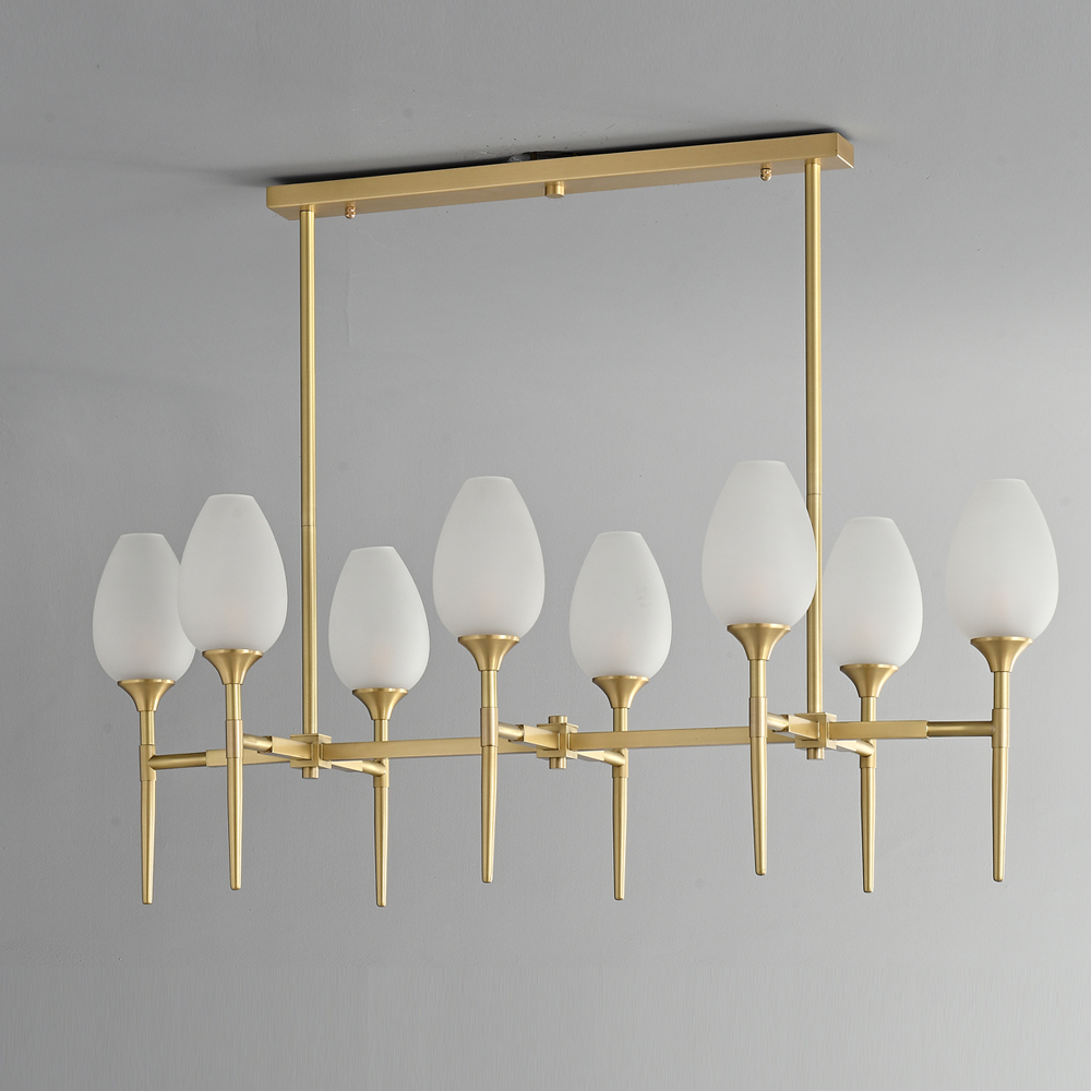 Muted Gold Iron White Glass Shade Chandelier Farmhouse Linear Pendant Light Island Kitchen Dining Room Indoor Light Decor