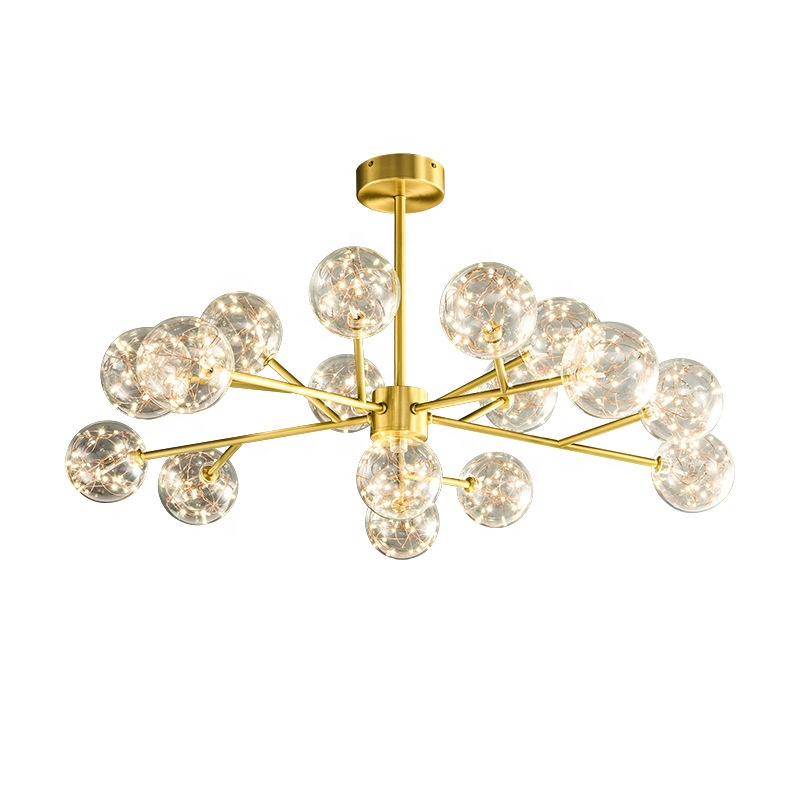 Gold Star Shape Modern Simple Stylish Copper Pendant Light Indoor Hanging Glass Chandelier for Kitchen Dining Bedroom Lighting