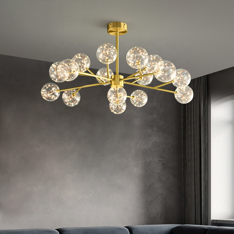 Gold Star Shape Modern Simple Stylish Copper Pendant Light Indoor Hanging Glass Chandelier for Kitchen Dining Bedroom Lighting