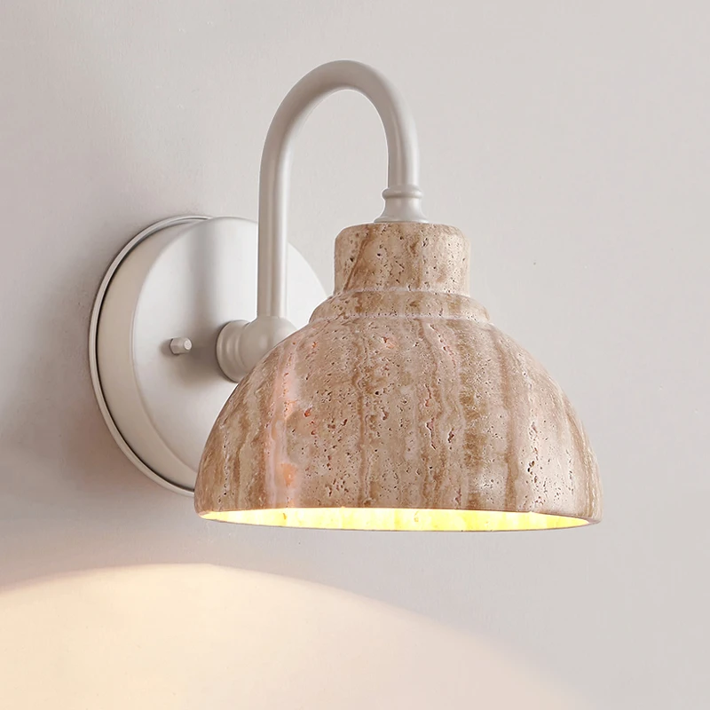 Japanese Natural Yellow Marble Exterior Wall Lamp Nordic Cream Style Courtyard Front Corridor E27 Decorative Warm Color Light