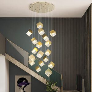 Luxury modern square long glass ceiling lamp large staircase ceiling chandelier for villa living room restaurant SSM-3610 image 1