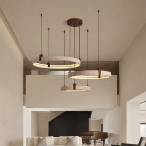 Chinese Retro Zen Style LED Full Spectrum Chandelier Yellow Cave Stone Duplex Hall Main Light Eye Protection Middle Pendant SSM-2086 image 1