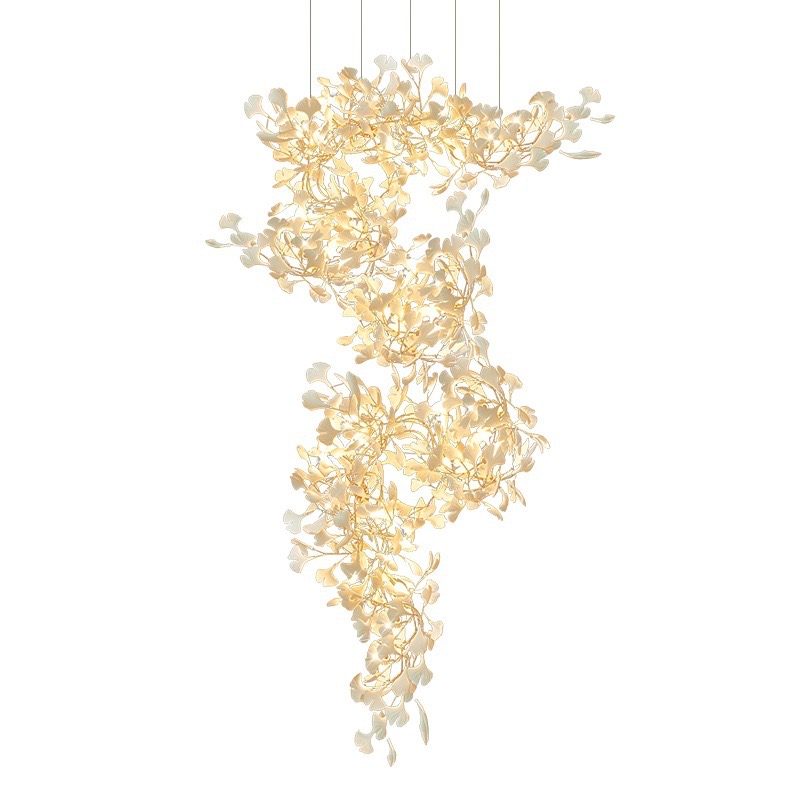 Hotel Custom Gold Large Led Long Staircase Luxury Ceramic Tree Branch Chandeliers Pendant Lights