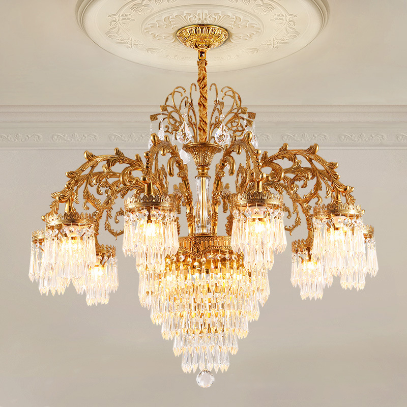 For MEEROSEE Luxury Large Ceiling Light Mid Century Brass Pendant Chandelier MD98065 with Adjustable Height