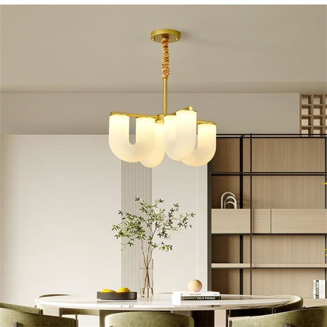 Modern Design White Gold Glass Middle Pendant Light High End Chandeliers Room Ceiling Installation AC Power Source