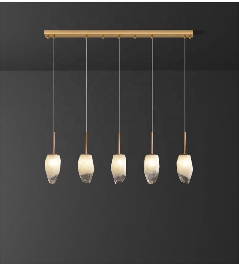 Vintage Modern Brass Gold Luxury Hanging Bar Chandelier LED Kitchen Island Chandelier Pendants Light Rose Glass Decoration
