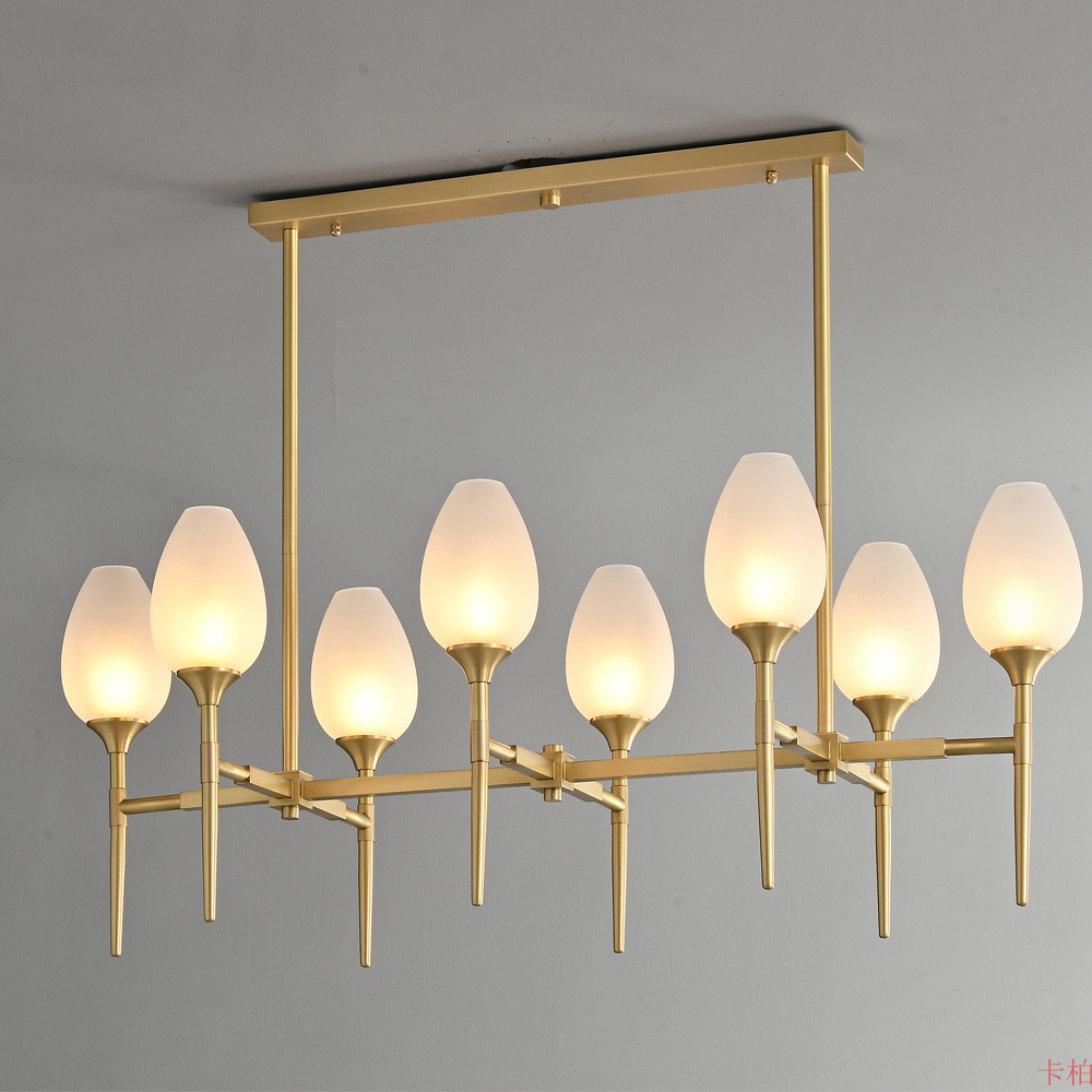 Muted Gold Iron White Glass Shade Chandelier Farmhouse Linear Pendant Light Island Kitchen Dining Room Indoor Light Decor