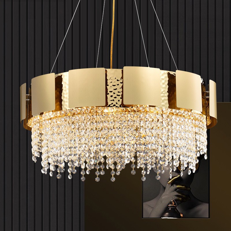 Luxury Brass Gold Crystal Chandelier Modern Wedding Hall Ceiling Restaurant Hanging Lighting Fixture Home Decoration