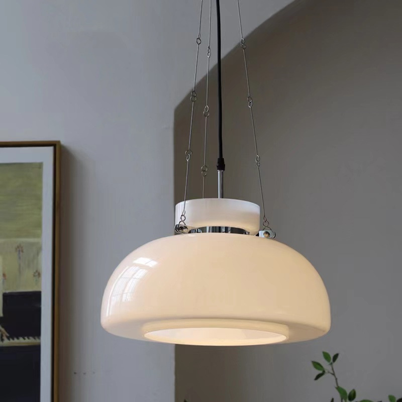 French Retro Large White Chandelier Ancient Bauhaus Cream Glass Lamps round Hanging Study Atmosere Lamp for Dining Room Study