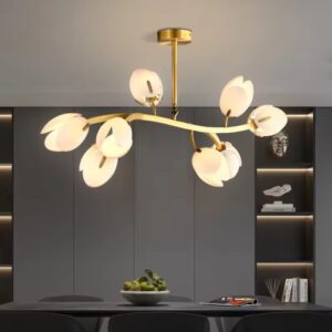 Luxury Chandelier Light Glass Flowers LED Pendant Lights for Dining Room Bed Room Hotel Elegant Copper Chandelier Lamp WSM-8006 image 1