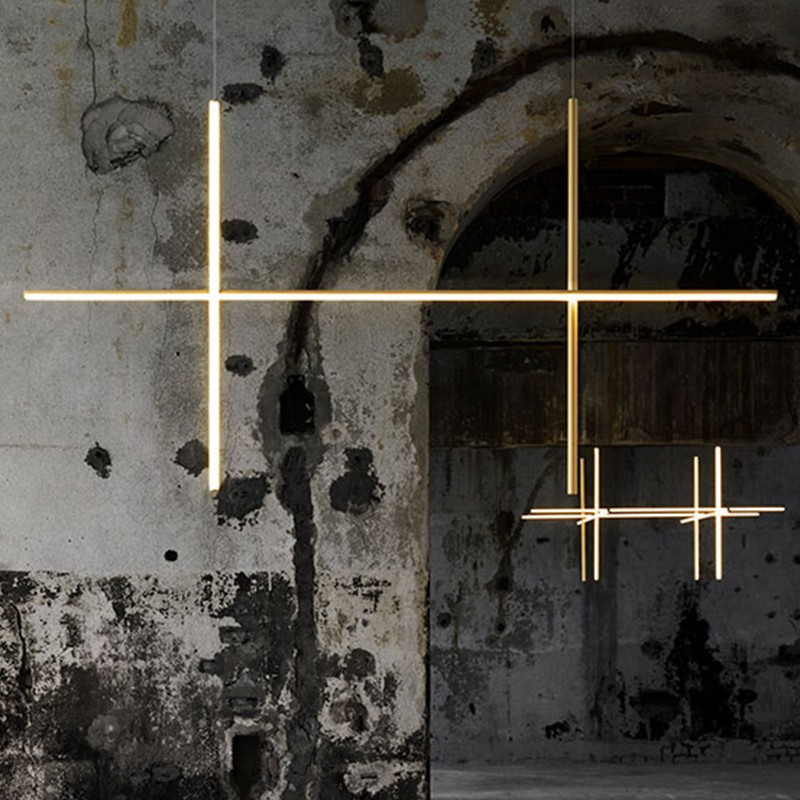Minimalist Linear Combination Hanging Lamp LED Aluminium Chandelier Home Decor Pendant Light for Villa Staircase Living Room