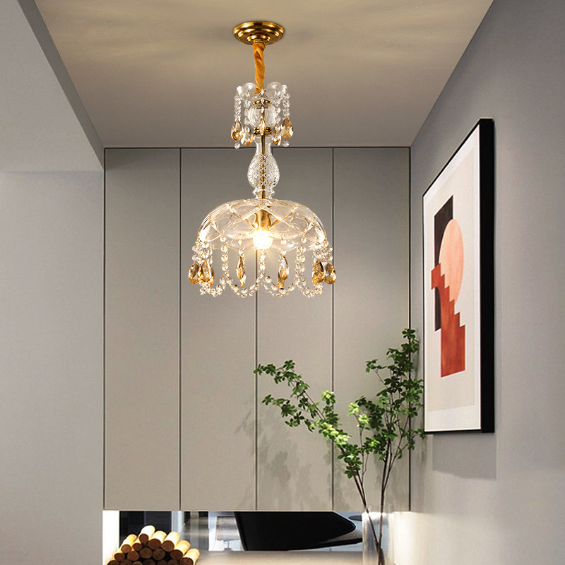 European Style Brass Vintage Gold Pendant Light Creative with Crystal Decoration Chandelier Used in Restaurant Corridor Lighting