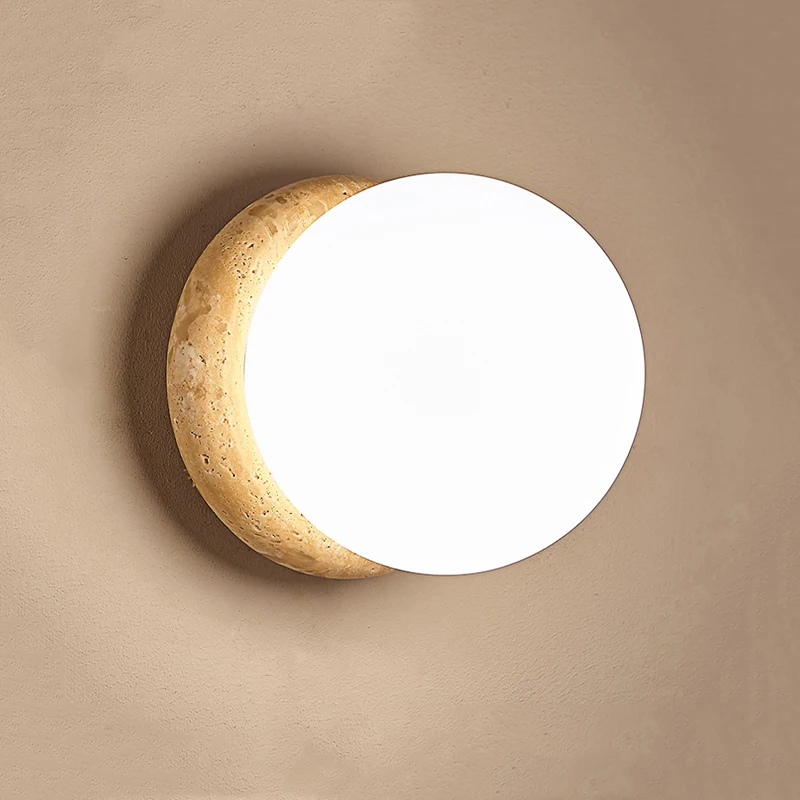 Wabi Sabi Travertine Sconce for Corridor Staircase Balcony Bedroom Bedside Natural Stone Decor Wall Lamp