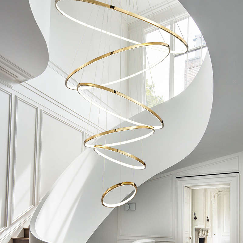 Minimalist ring stainless steel LED gold chandelier for the bedroom dining room table at the landing of the dimmable chandeliers