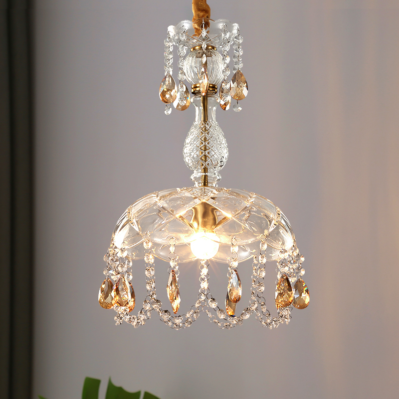 European Style Brass Vintage Gold Pendant Light Creative with Crystal Decoration Chandelier Used in Restaurant Corridor Lighting