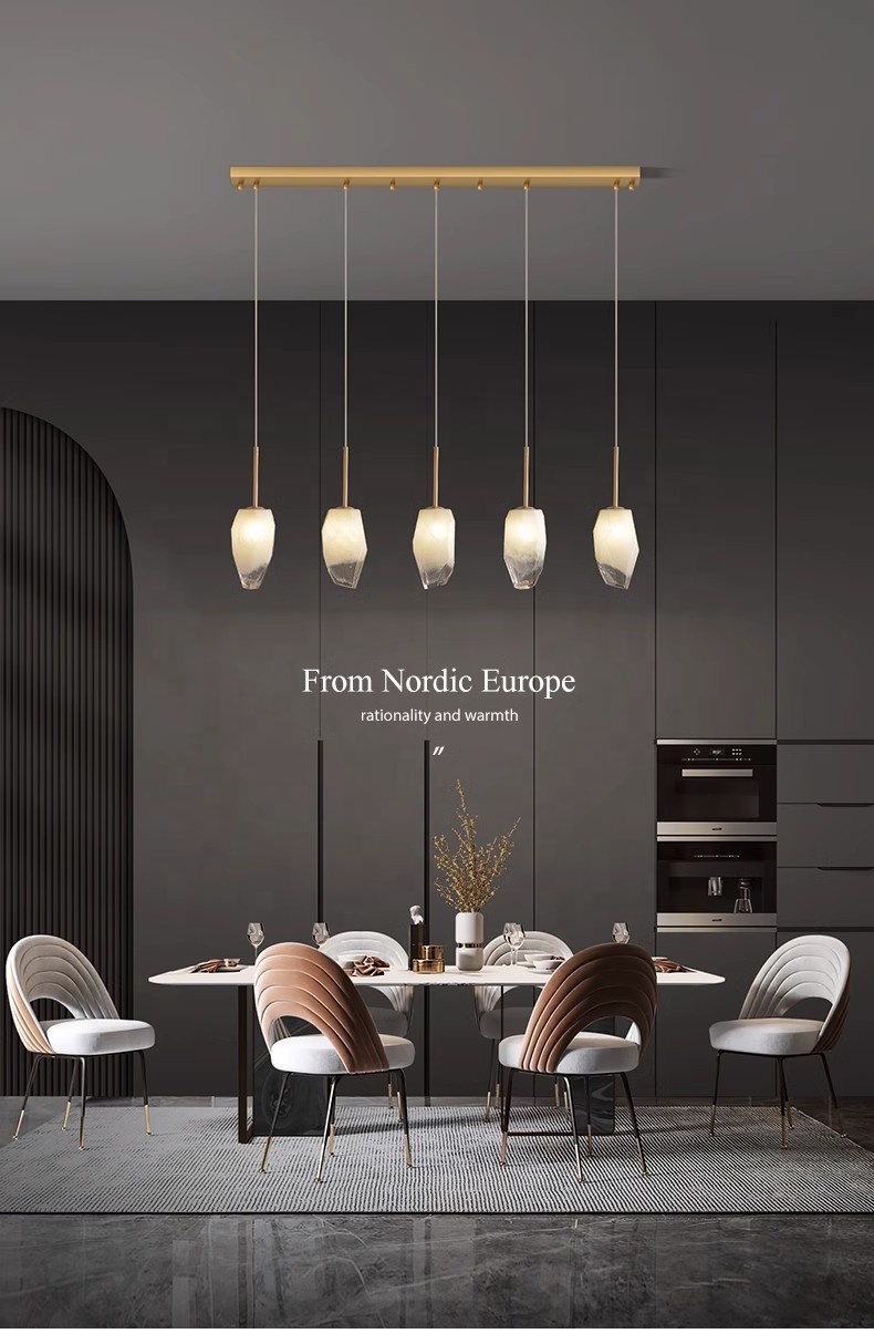 Vintage Modern Brass Gold Luxury Hanging Bar Chandelier LED Kitchen Island Chandelier Pendants Light Rose Glass Decoration