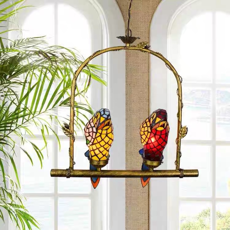 Tiffany Vintage Art Colored Glass Parrot Pendant Light Creative Decorative Dining Table Home Scandinavian Industrial Farmhouse