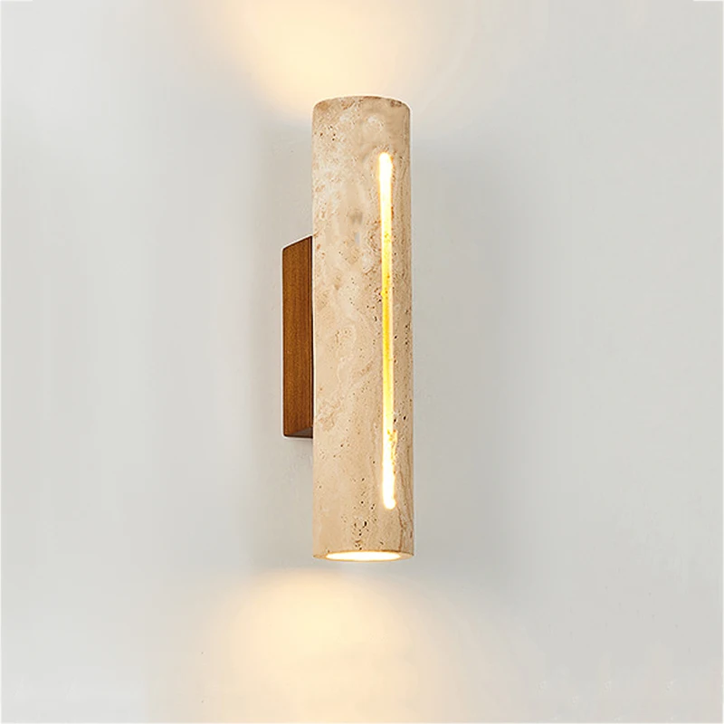 Natural Travertine Wall Lamp up Down Wabi Sabi Living Room Bedroom Bedside Lights Staircase Corridor Stone Decor Sconce