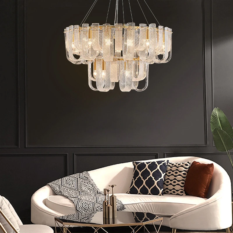 Modern 3D Printed French Brass Chandelier Warm White Ring Hanging Lamps for Foyer Living Room Dining Room Copper Ceiling