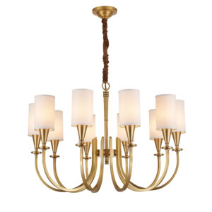 Meerosee Modern Copper Chandelier Light for Dining Room Living Room Antique Brass Pendant Lamp with Fabric Lampshade 400k6010 WSM-8070 image 1