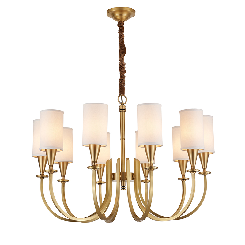 Meerosee Modern Copper Chandelier Light for Dining Room Living Room Antique Brass Pendant Lamp with Fabric Lampshade 400k6010