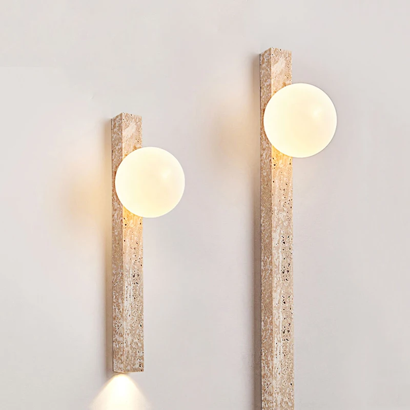 Wabi Sabi 60CM Long Travertine Wall Light up Down Background Living Room Hotel Restaurant Corridor Bedside Stone Decor Sconce