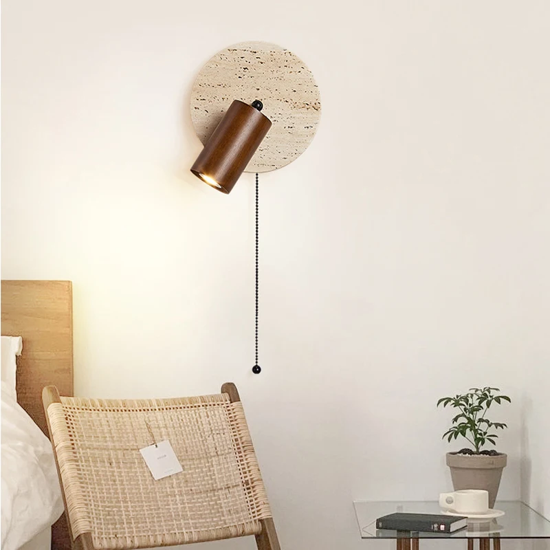 2024 New Wabi Sabi Living Room Decoration Bedside Light Study Room Wall with Switch Rotating Bedhead Reading Wall Lamp