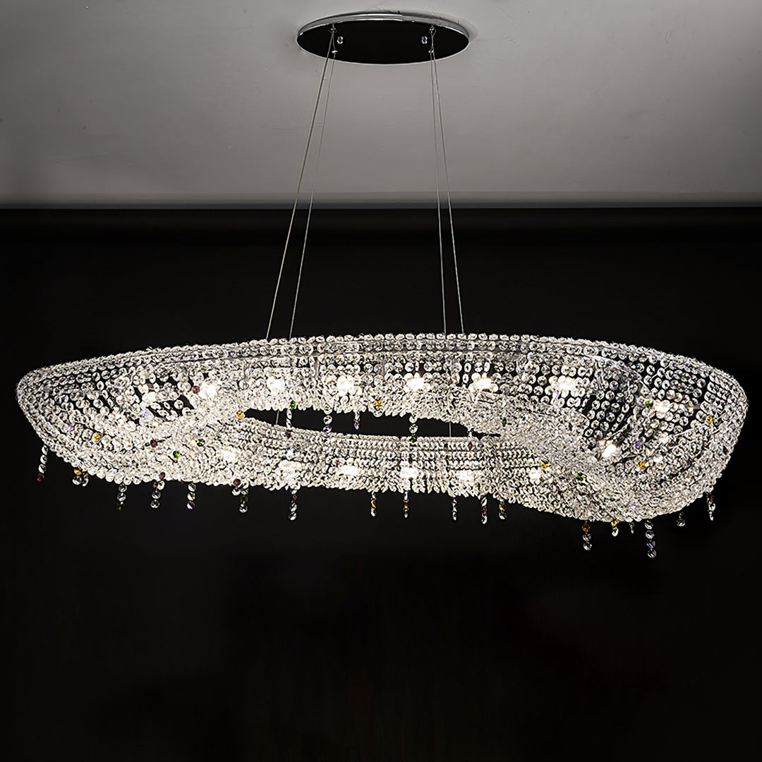 Customizable Postmodern Asymmetrical Oval Crystal Chandelier Luxury Designer Statement Stainless Steel Led Hanging Light