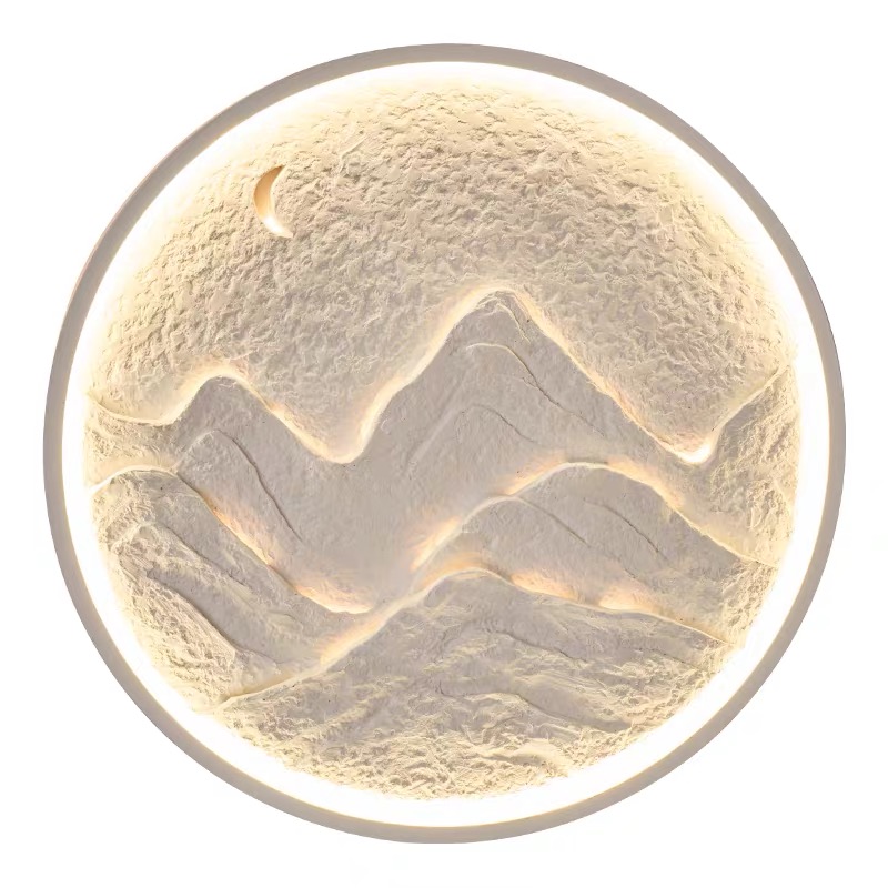 Modern White LED Moon Wall Lamp Attractive Indoor Decoration Custom Packaging Gypsum Body Surface Mounted Installation